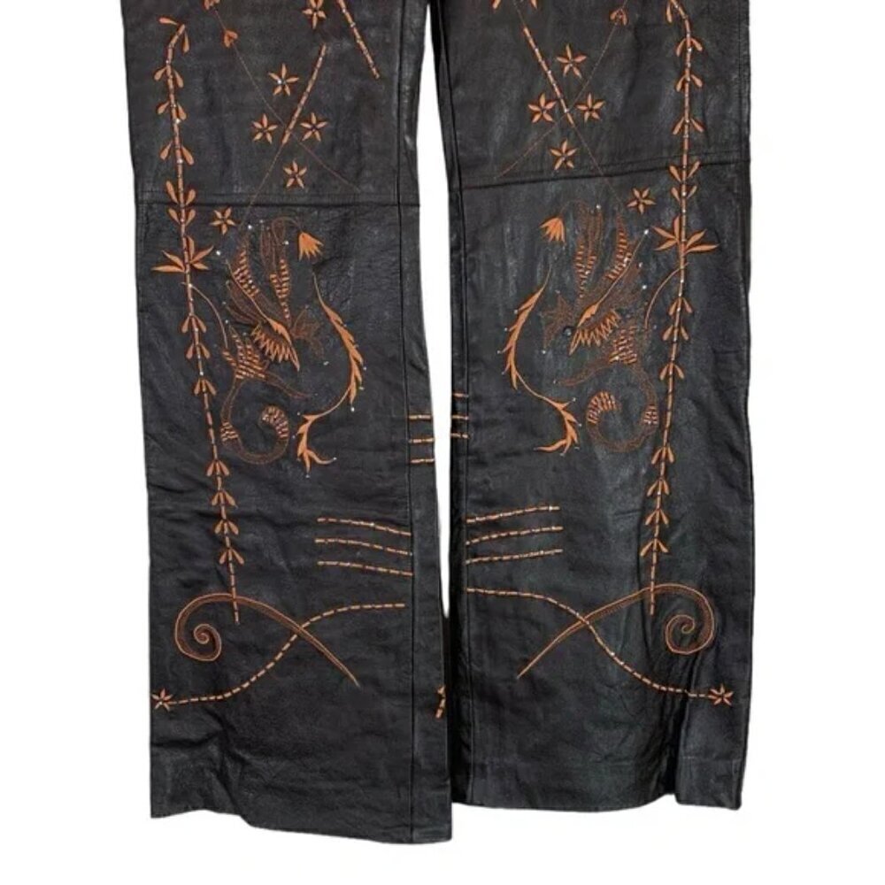 NEW Mandalay Leather Embroidered Wide Straight Leg Pants Size 6 - Picture 4 of 10